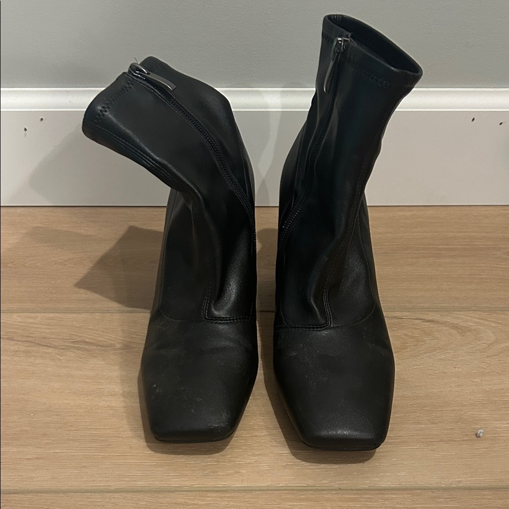 Franco Sarto Black Stretch Leather Ankle Booties